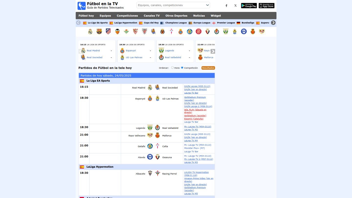 FutbolenlaTV - Extracción de Datos
